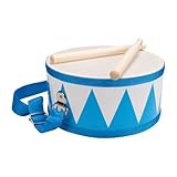 Trommel für Kinder blau-weiss Musikinstrument aus Holz mit Trageriemen und...