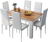 Mondeer Esstisch mit 6 Stühlen Set, Essgruppe mit Hochlehner Kunstleder Stuhl...