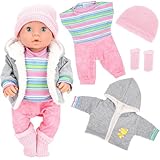 AUTOWNLUX Puppenkleidung 43 cm, Baby Puppen Kuschelanzug mit Graue Jacke,...