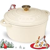 Overmont Bräter Emaille Gusseisen Topf - Schmortopf 26cm backofengeeignet - mit...