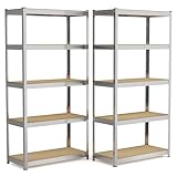 Steckregal Metall 180x90x40 cm – 2er Set Schwerlastregal mit 5 Böden –...