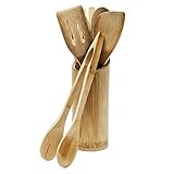 Relaxdays Küchenhelfer Set Bambus 7-teilig 30 cm lang als Kochlöffel Set aus...