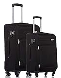 TOP-Trolley-Koffer-Set - 2-teilig - 64+54cm, Dehnfalte, 4 Rollen (Schwarz)