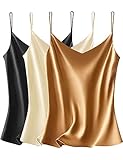 VIDUSSA Damen Satin Cami Tank Top Basic Shirt V-Ausschnitt Ämellose Blusen...