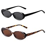 2 Stück Vintage Oval Sonnenbrille, Schwarze Sonnenbrille Damen Modische Schmale...