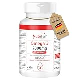 Omega 3-360 Softgels - 2000mg Fischöl pro Tagesdosis -mit EPA, DHA & Vitamin E...