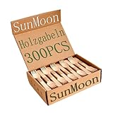 SunMoon Eco Friendly 300 Pack Holzgabeln Wegwerf, 16cm lang, Kunststoff freie...