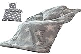 YOUNG DA – Fleece Bettwäsche Sterne Grau Weiß, Microfaser Taupe Flausch...