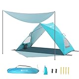 Dewur Dreieck Strandmuschel 2-4 Personen Pop Up Strandzelt mit Sonnensegel UPF...