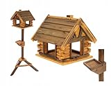 MAZUR Vogelfutterhaus aus Holz | 34,5x38x112 | Ständer | Vogelfutterspender |...