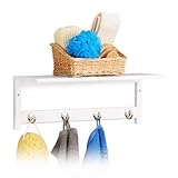 Relaxdays Wandregal mit 4 Haken, HxBxT: 17,5 x 50 x 16 cm, Bambus,...