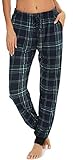 Vlazom Damen Karierte Schlafanzughose Lange Weich Pyjamahose für Frauen...
