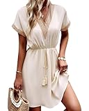 Atxnn Damen Kleider Boho Kurzarm V-Ausschnitt Sommerkleid Elegant Casual Frauen...