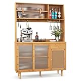 COSTWAY Buffetschrank mit Aufsatz, Küchenschrank Bambus, Küchenbuffet mit...