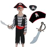 Rabtero Kinder Piraten verkleiden sich, Jungen Piraten Kostüm mit Piraten Hut,...