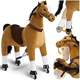 tectake® Schaukelpferd, Plüsch Pferd auf Rollen, Pferde Spielzeug zum Reiten,...
