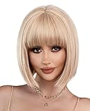 Donvuka Perücke Blond Kurz für Frauen, Blonde Perücke mit Pony, 33cm Länge...