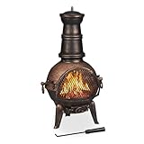 Relaxdays Terrassenofen, Aztekenofen mit Schürhaken, Gusseisen, Funkenschutz,...