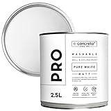 e-concreto Innenfarbe - Weiße Universelle Wandfarbe 2,5 Liter | Matt | 12,5 m2...