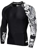 LAFROI Herren Langarm UPF 50+ Kompressionsshirt Rash Guard-CLYYB (Asymmetric...