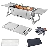 TEOV Mini Barbecue Grill 73x21x17,5 cm, Tragbarer klappbarer Edelstahl Holzkohle...