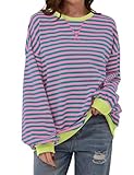 DUOEASE Sweatshirt Damen Langarm Farbblock Oversize Pullover Herbst Rundhals...