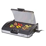 Cloer 6725 Barbecue-Grill, Tischgrill mit Glasdeckel, Antihaftbeschichtet, 2200...