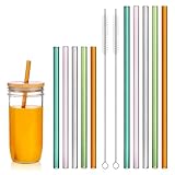 10 Stück Glasstrohalme Bunt 15cm 20cm, Bunte Strohhalme Glas, 2 Größen,...