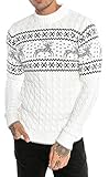 Red Bridge Herren Strickpullover Norweger Pullover Slim-Fit Plait Reindeer Weiß...