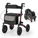 COSTWAY Rollator mit Luftbereifung, faltbar und leicht mit Sitz, Aluminium, bis...