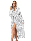 RONGTAI Langer Damen-Bademantel aus Plüsch-Fleece, dick, mit Kapuze, mit...