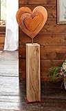 Dekosäule Rostherz aus Holz, 72 cm hoch, großes Metall-Herz in Rost-Optik,...