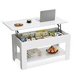 WLIVE Höhenverstellbarer Couchtisch mit Ablage, Wohnzimmertisch Rechteckig mit...