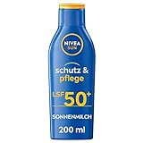 NIVEA SUN Schutz & Pflege Sonnenmilch LSF 50+ (200 ml), Sonnencreme für 48h...