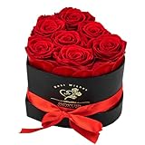 7 Stück Ewige Rosen in Herzbox - 100% echte Rosen - Ewige Blumen-Geschenkbox...