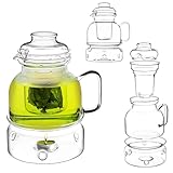 KADAX Teekanne 1.5L mit Stövchen Set, Glasteekanne mit Teewärmer, Glaskanne...