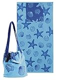 Delindo Lifestyle Frottee Strandtuch mit integrierter Schulter Tasche blau, 100%...