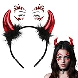 Sprinlot Teufelsohren Haarreif Rot, Teufelshörner Glitzer Tattoo, Haarschmuck...