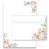 Briefpapier/Briefumschlag Set edel mit Rosen in altrosa und zarten Pastelltönen...