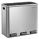 SONGMICS Mülleimer Küche, 3 x 18 L, Mülltrennsystem 3 Fächer, inklusive 15...