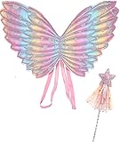 Miss-shop Kinderflügel, Schmetterling Mädchen Flügel Set 2 Stück Zauberstab...
