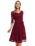 KOJOOIN Damen Vintage Kleid Brautjungfernkleid Knielang Langarm Spitzenkleid...