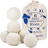 HANDY LAUNDRY Sheep Wool Dryer Balls Pack of 6 Premium 100% Natural XL Fabric...
