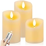 CNMTCCO Flammenlose LED-Kerzen mit Fernbedienung, 3 Stück (10/12,5/15 cm,...
