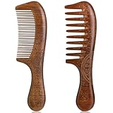 2 Stück Natürliche Sandelholz Holzkamm, Breiter Kamm Antistatischer Lockenkamm...