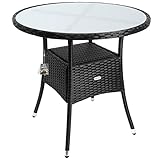 Casaria® Polyrattan Gartentisch 80cm Rund 5mm Sicherheitsglas Höhenverstellbar...