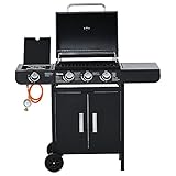 Outsunny Gasgrill BBQ Grillwagen mit 3 Brennern 1 Seitenbrenner Druckminderer...