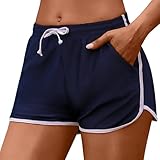 Marvmys Damen Badeshorts Kurze Sommer Strandshorts mit Gürtel und Taschen Fein...