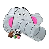 Relaxdays Pop Up Spielzelt Elefant, mit Spieltunnel, Kinderzelt drinnen &...