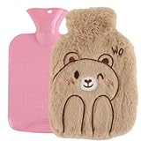 MHwan Wärmflasche mit Bezug, Niedliche Bär Weihnachtsgeschenke für Kinder, 1L...
